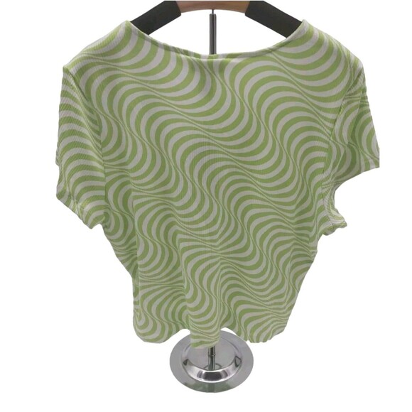 Just Polly Womens Junior Flower Cutout Crop Top Sz 3X Shirt Pullover Green Wavy - Picture 3 of 10